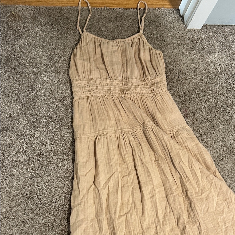 Comfortable Cotton Spaghetti Strap Beige Tiered Maxi Dress